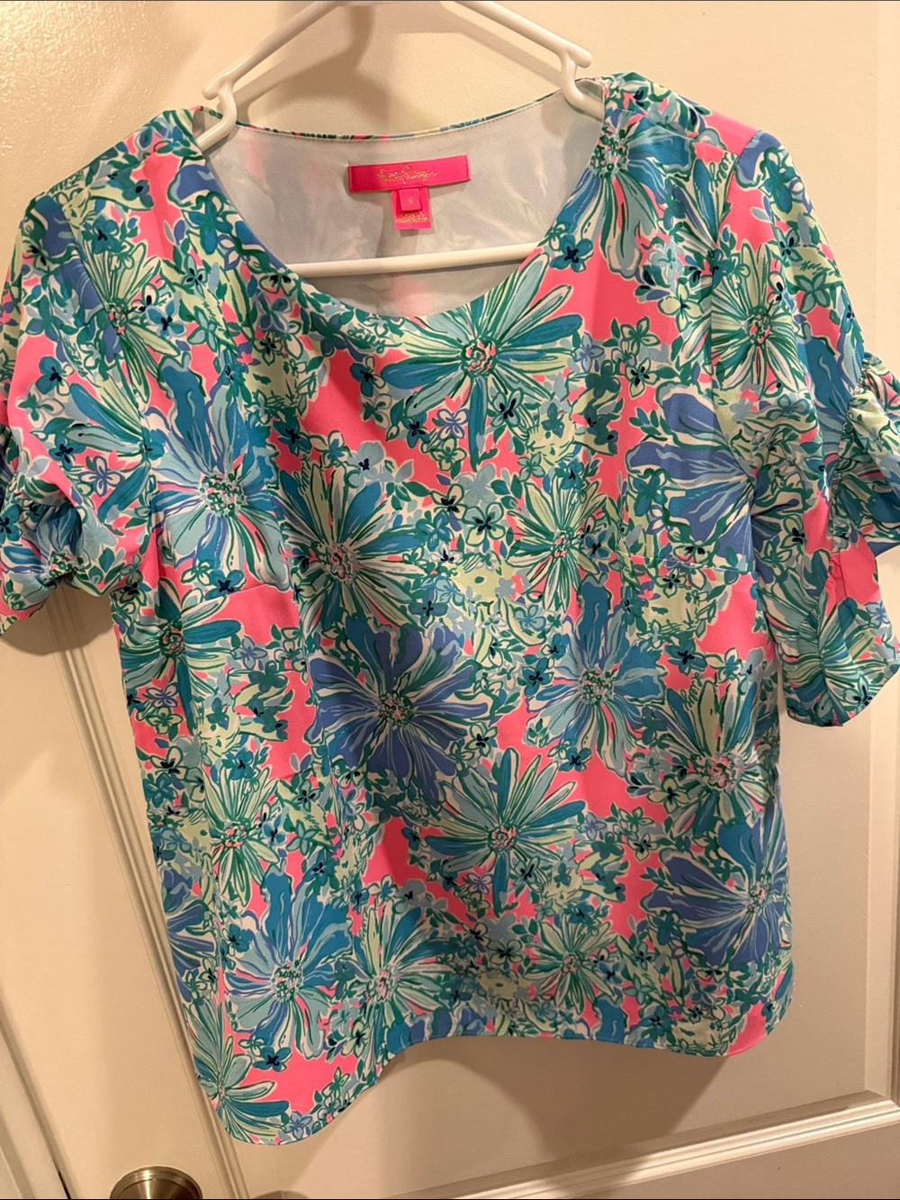 Lilly Pulitzer Pink Floral Short Sleeve Blouse